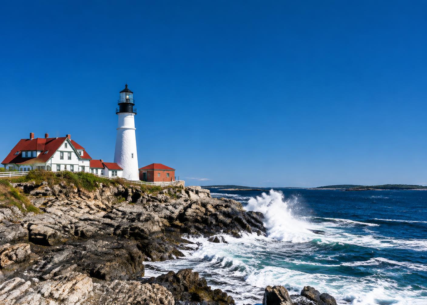 A lighthouse on the rocky Maine coast